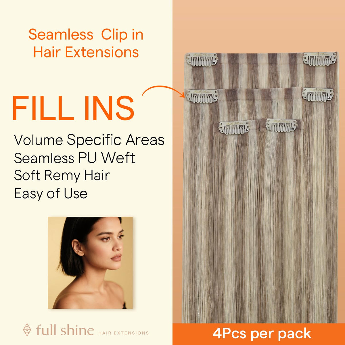 Close-up of Full Shine Highlight Hair Extensions clip