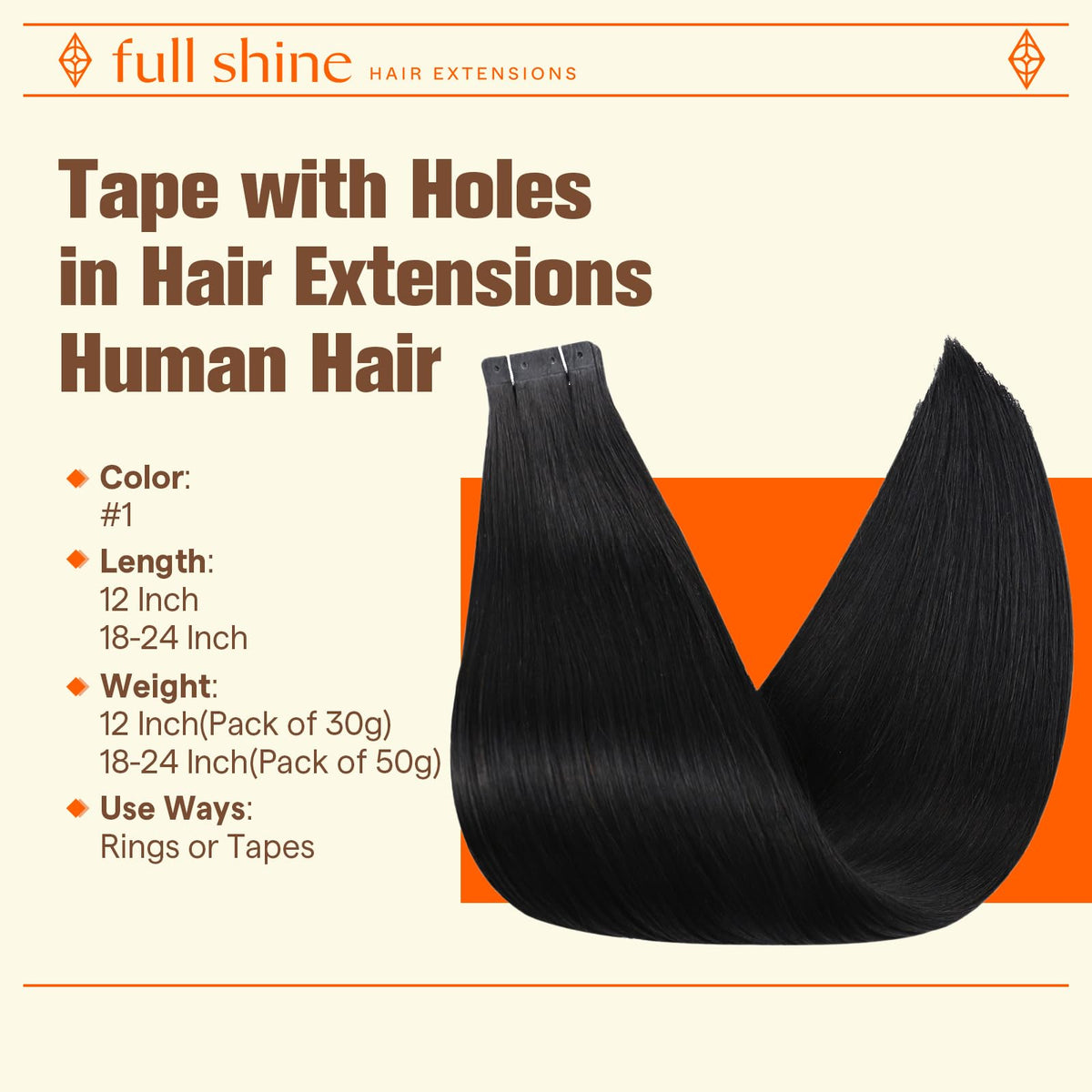 Close-up of Full Shine Holed Hair Extensions showing holed design