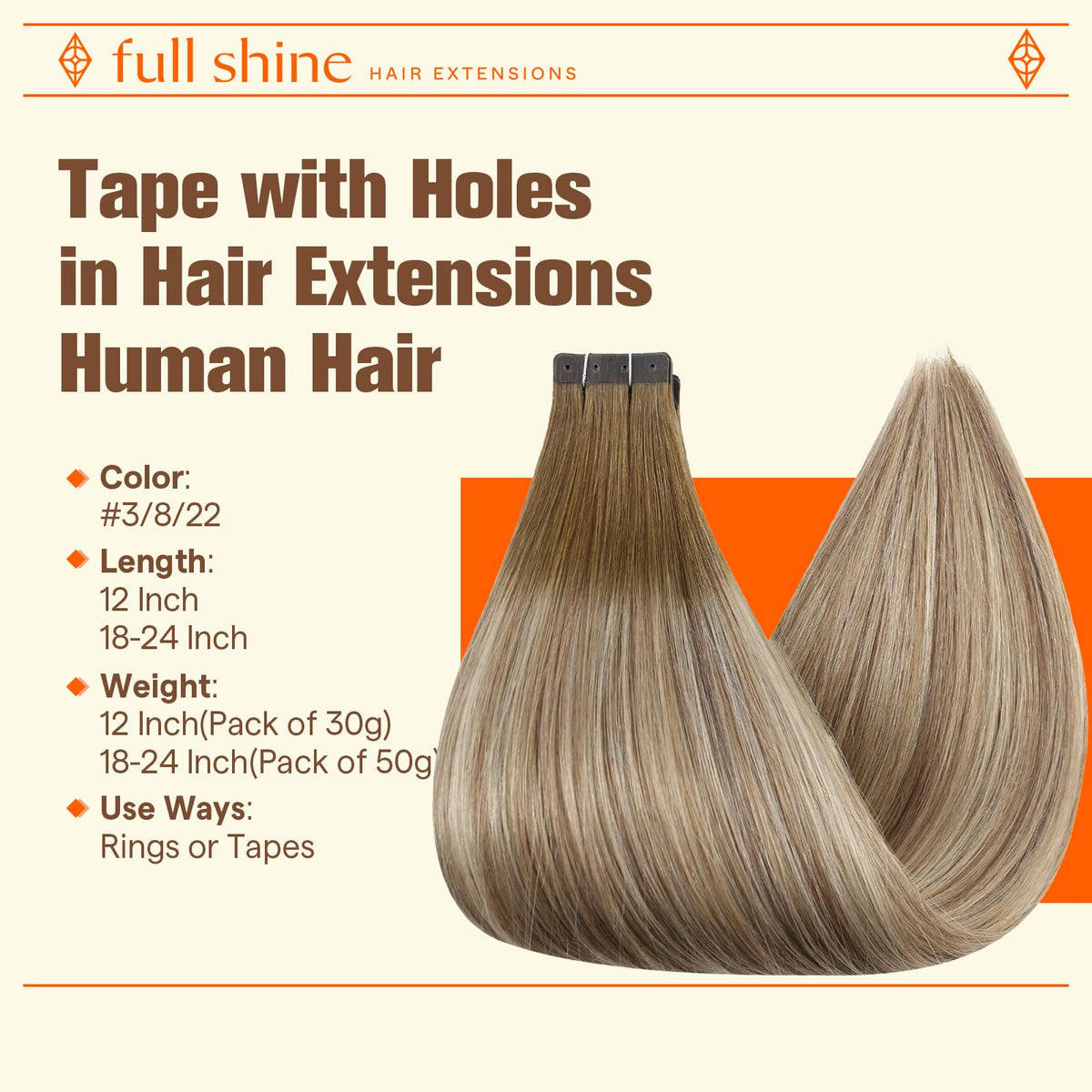 Close-up of Full Shine Holed Hair Extensions showing texture