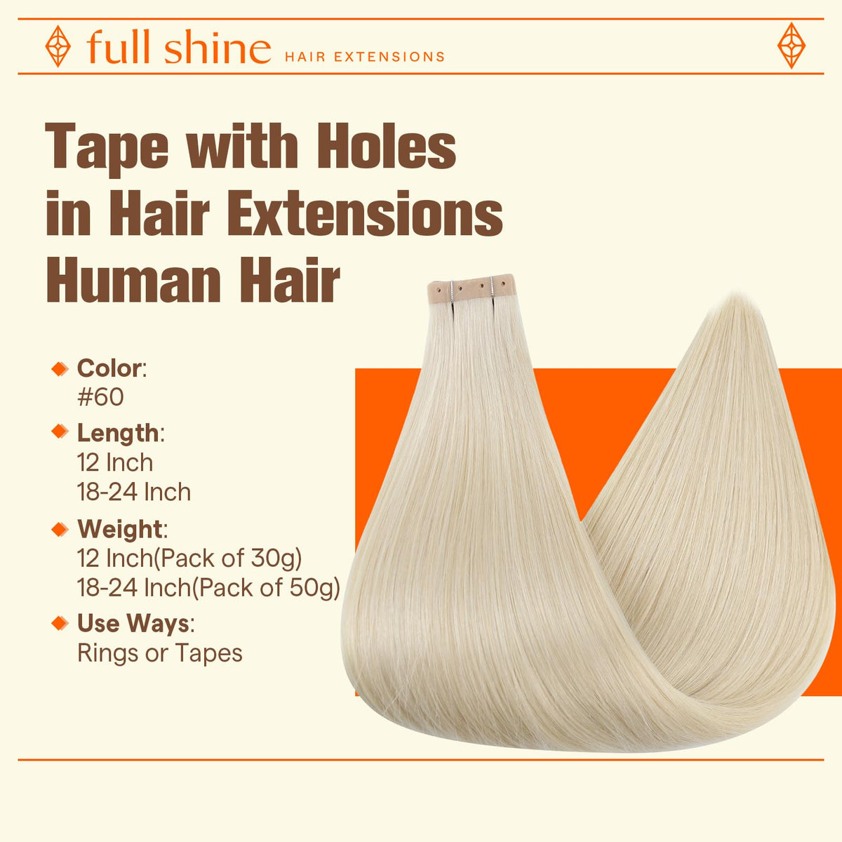 Close-up of Full Shine Holed Hair Extensions showing texture