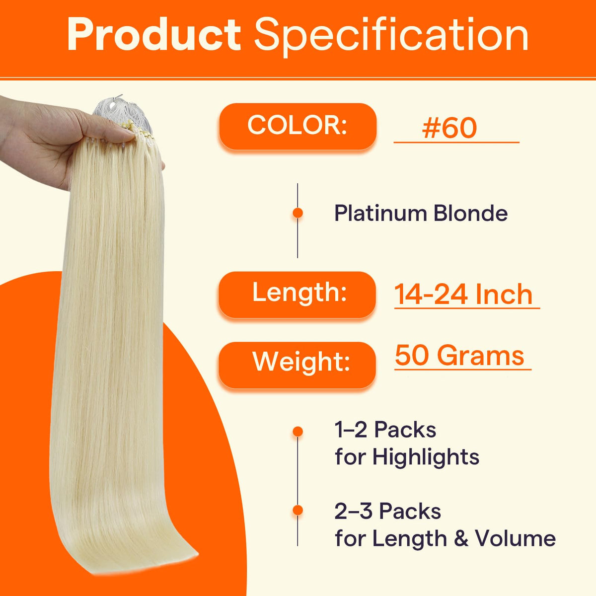 Close-up of Full Shine Micro Link Hair Extensions micro beads