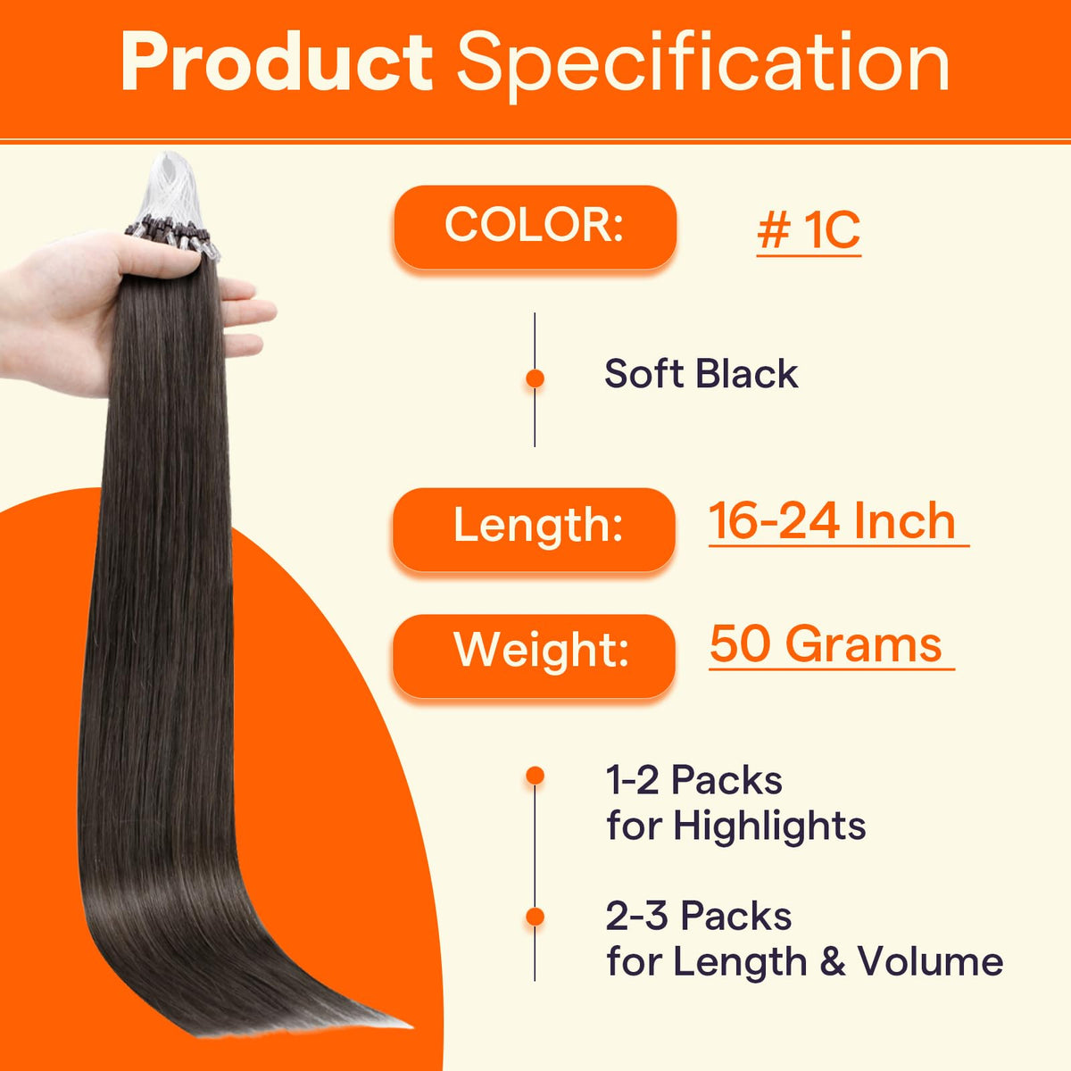 Close-up of Full Shine Micro Loop Hair Extensions micro beads