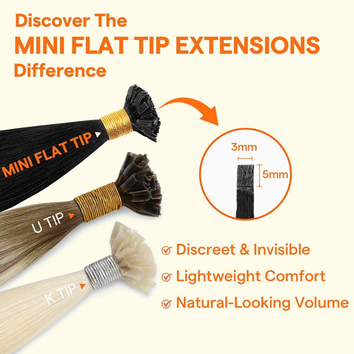 Close-up of Full Shine Mini Flat Tip Remy Hair Extensions Jet Black