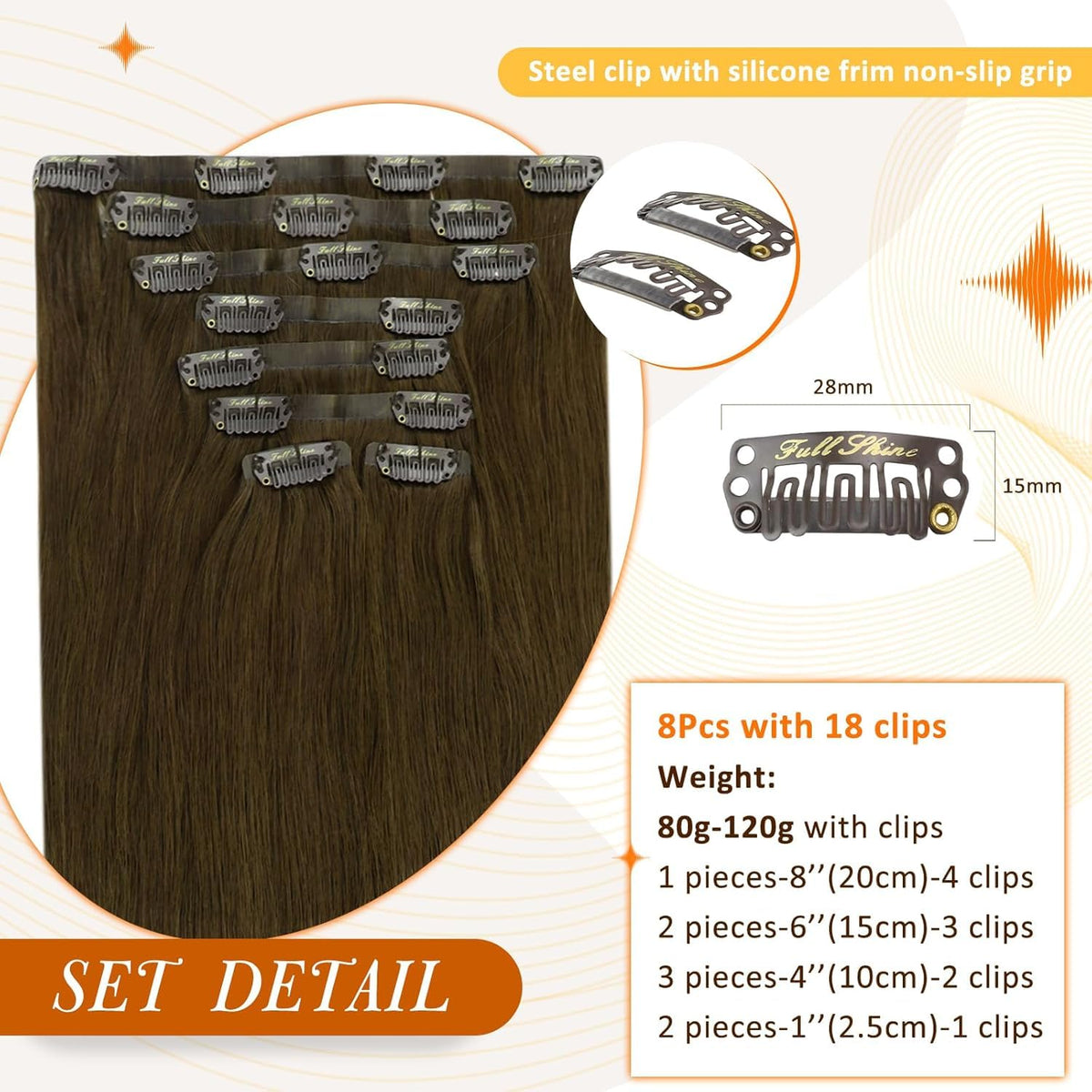 Close-up of Full Shine Remy Hair Clip-in Extensions texture