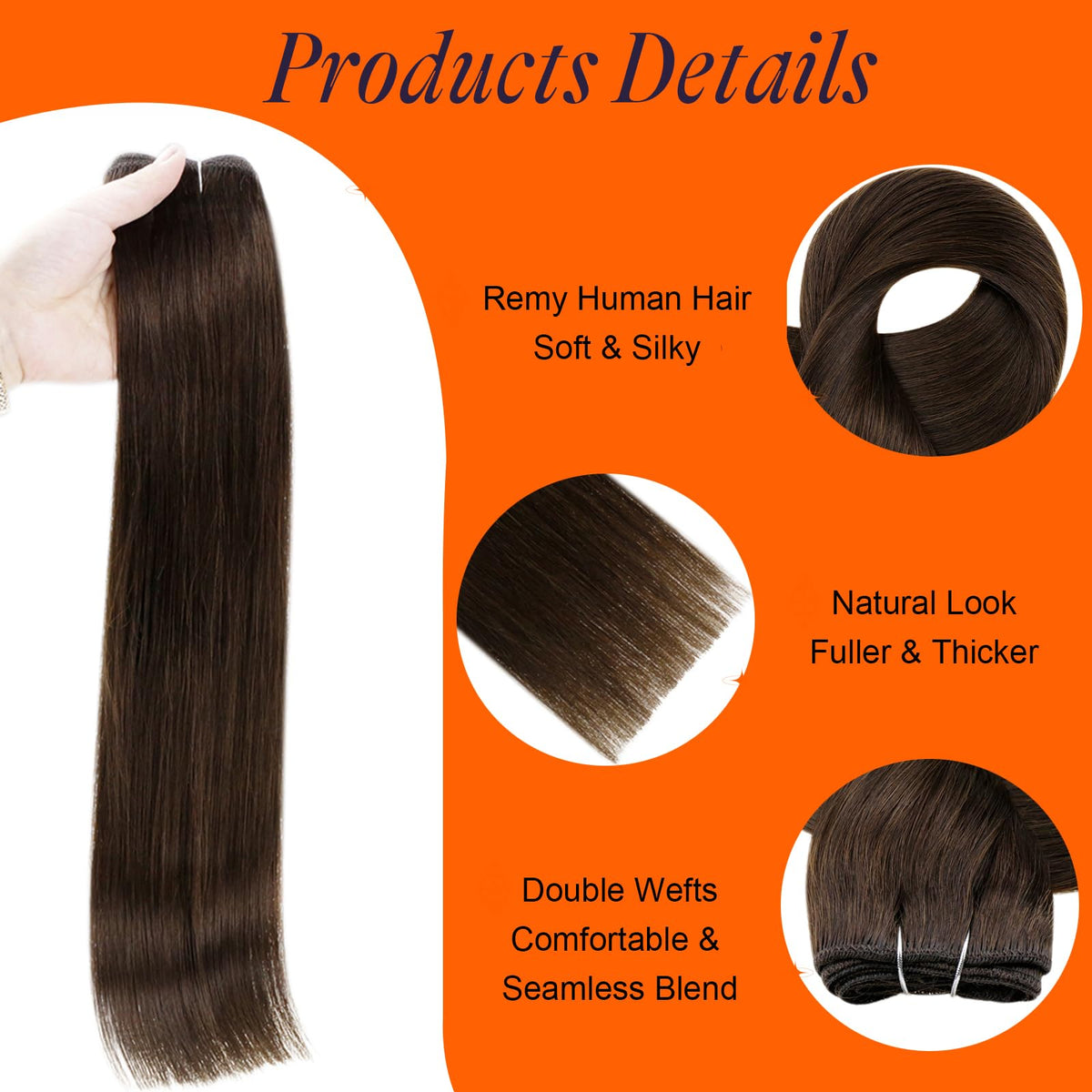 Close-up of Full Shine Remy hair extensions showing weft