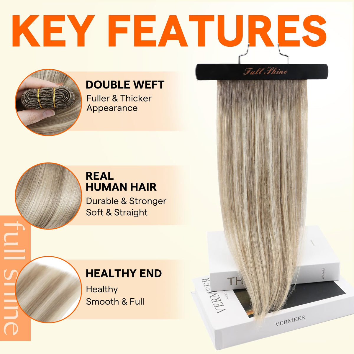 Close-up of Full Shine Remy human hair texture