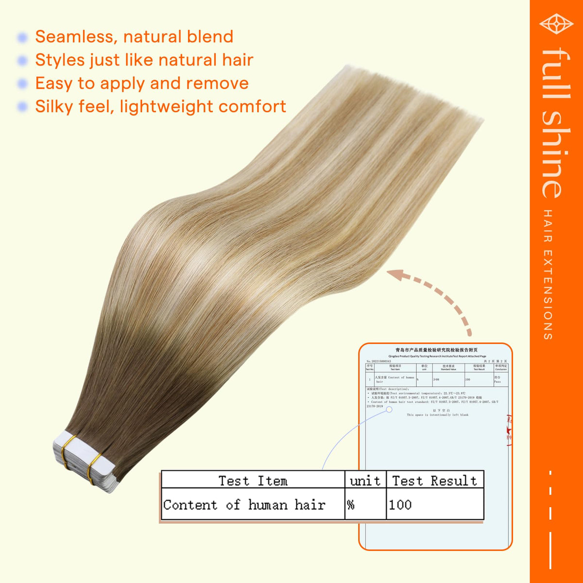 Close-up of Full Shine Tape in Extensions 12 Inch
