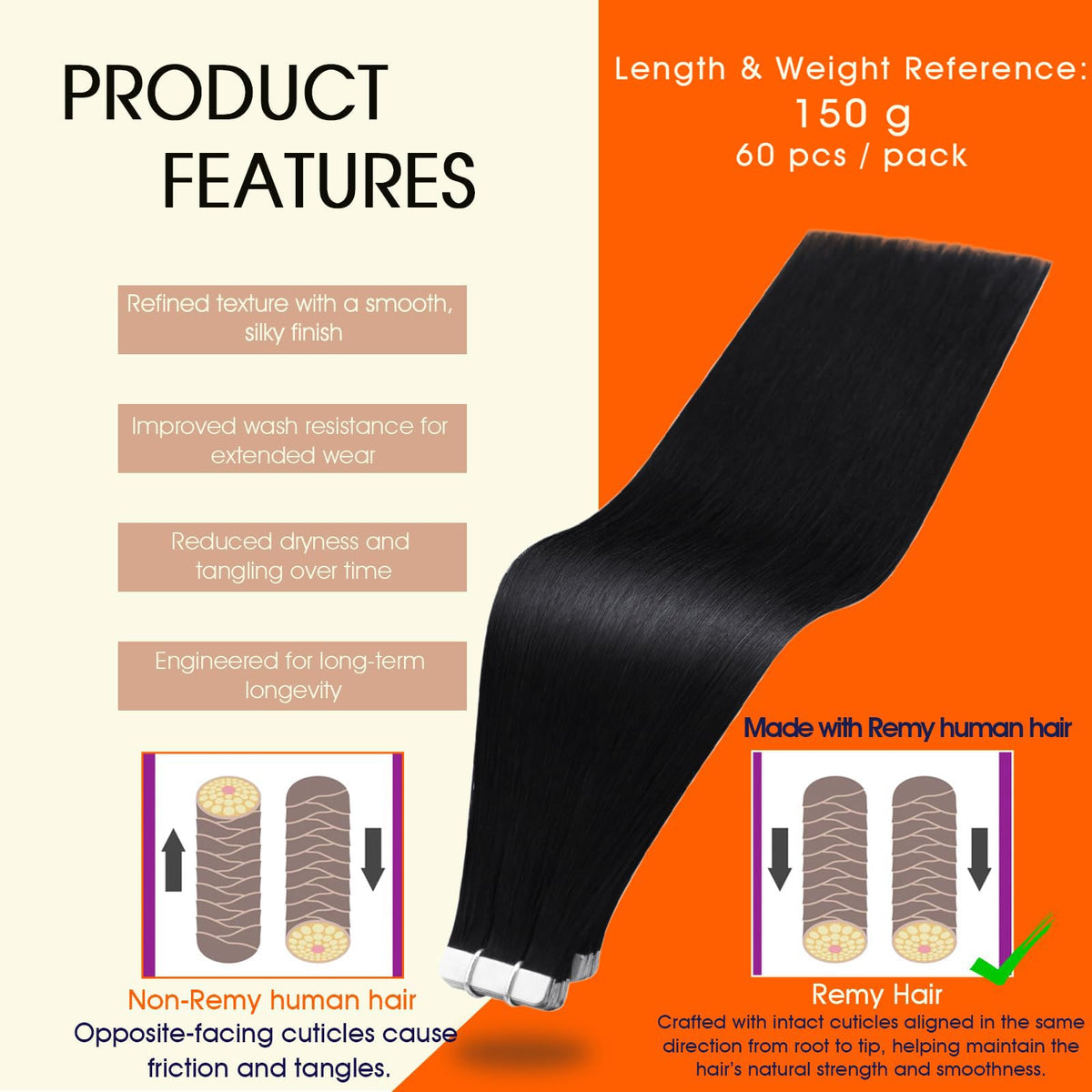 Close-up of Full Shine Tape In Extensions Jet Black