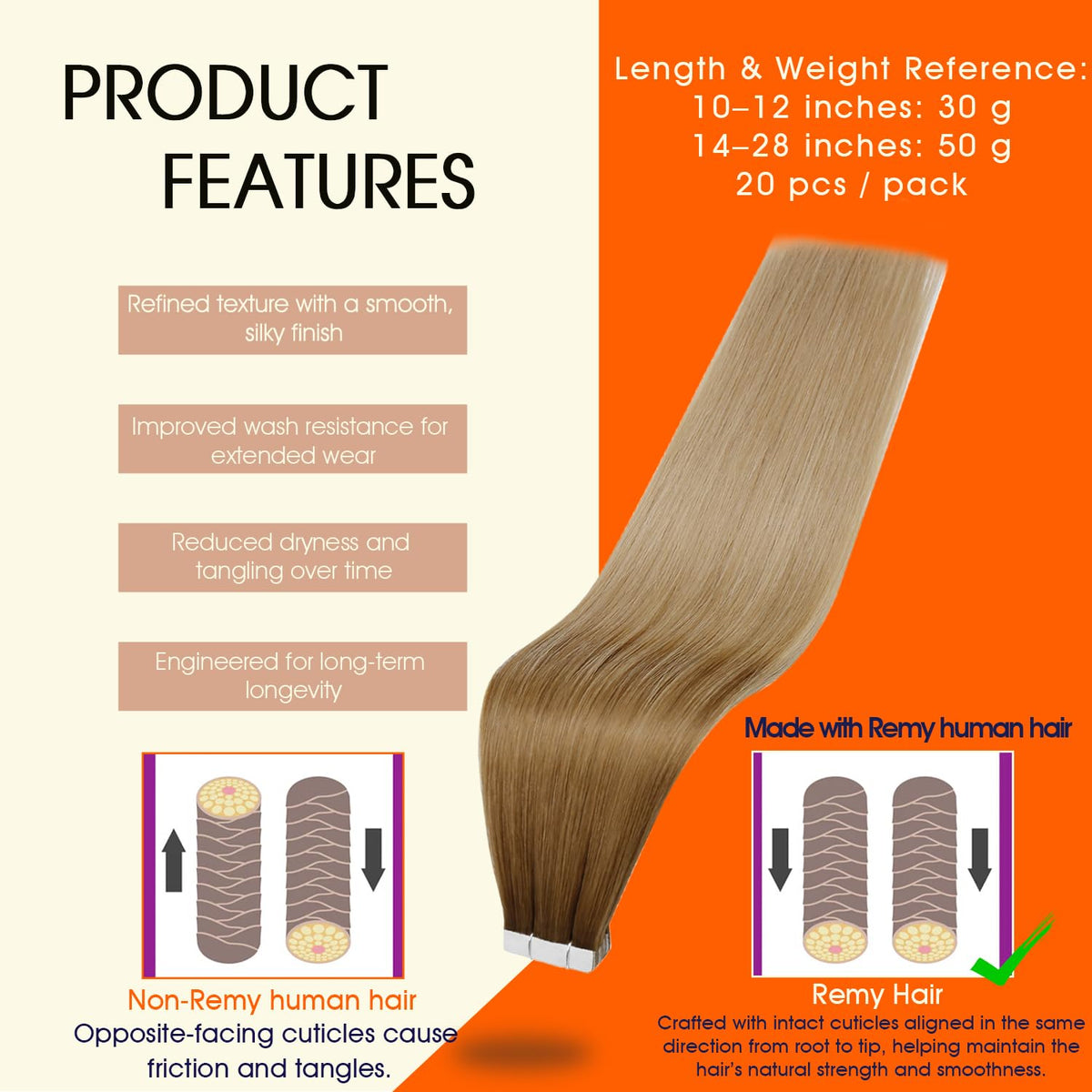 Close-up of Full Shine Tape In Extensions showing texture