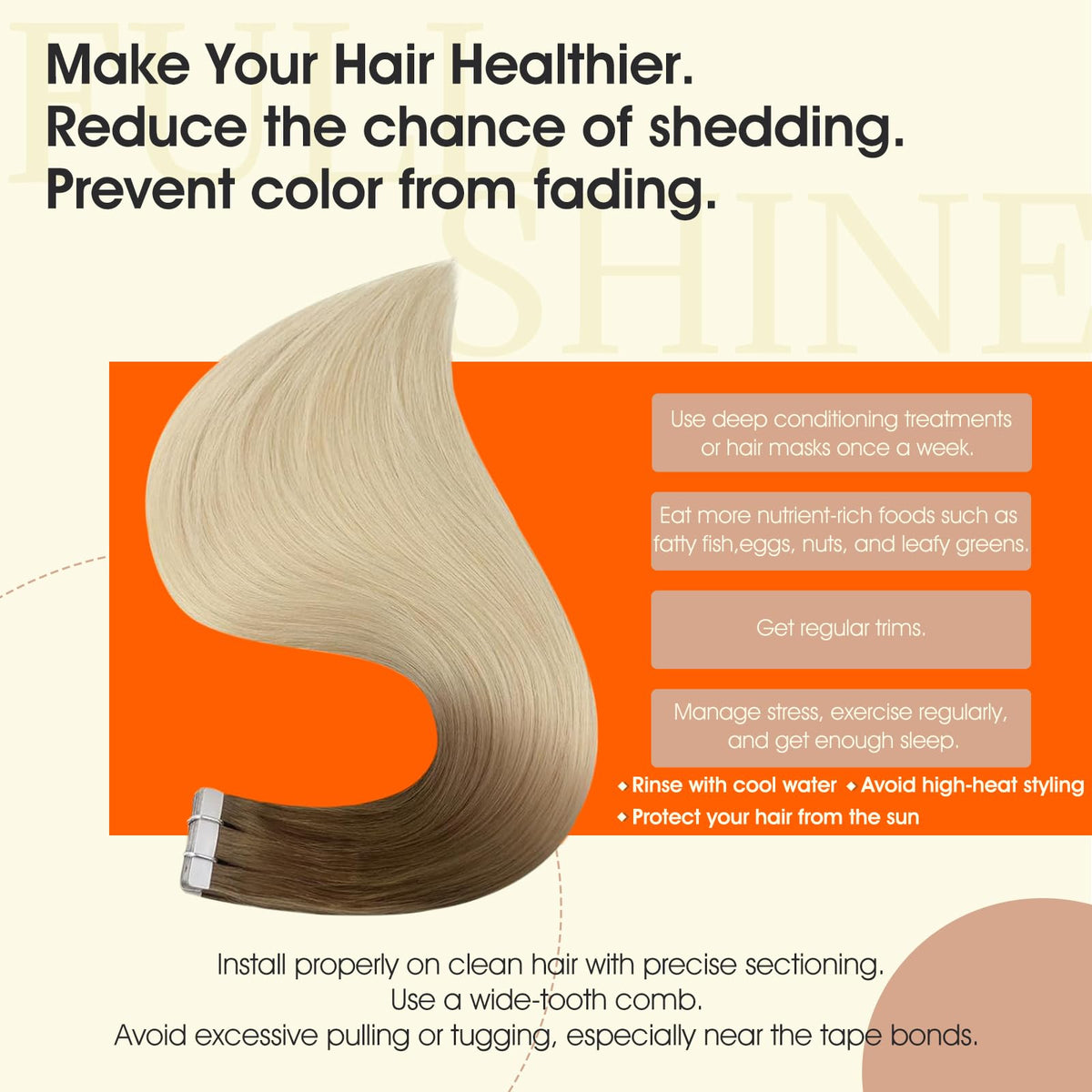 Close-up of Full Shine Tape In Hair Extensions 14 Inch adhesive