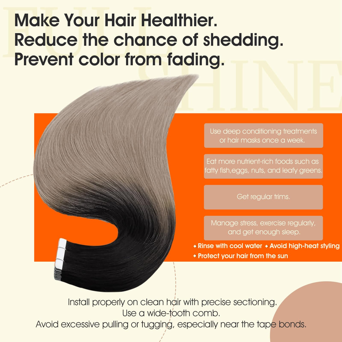 Close-up of Full Shine Tape In Hair Extensions
