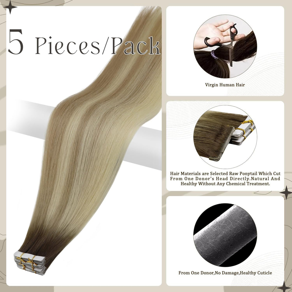 Close-up of Full Shine Tape In Hair Extensions Ash Blonde