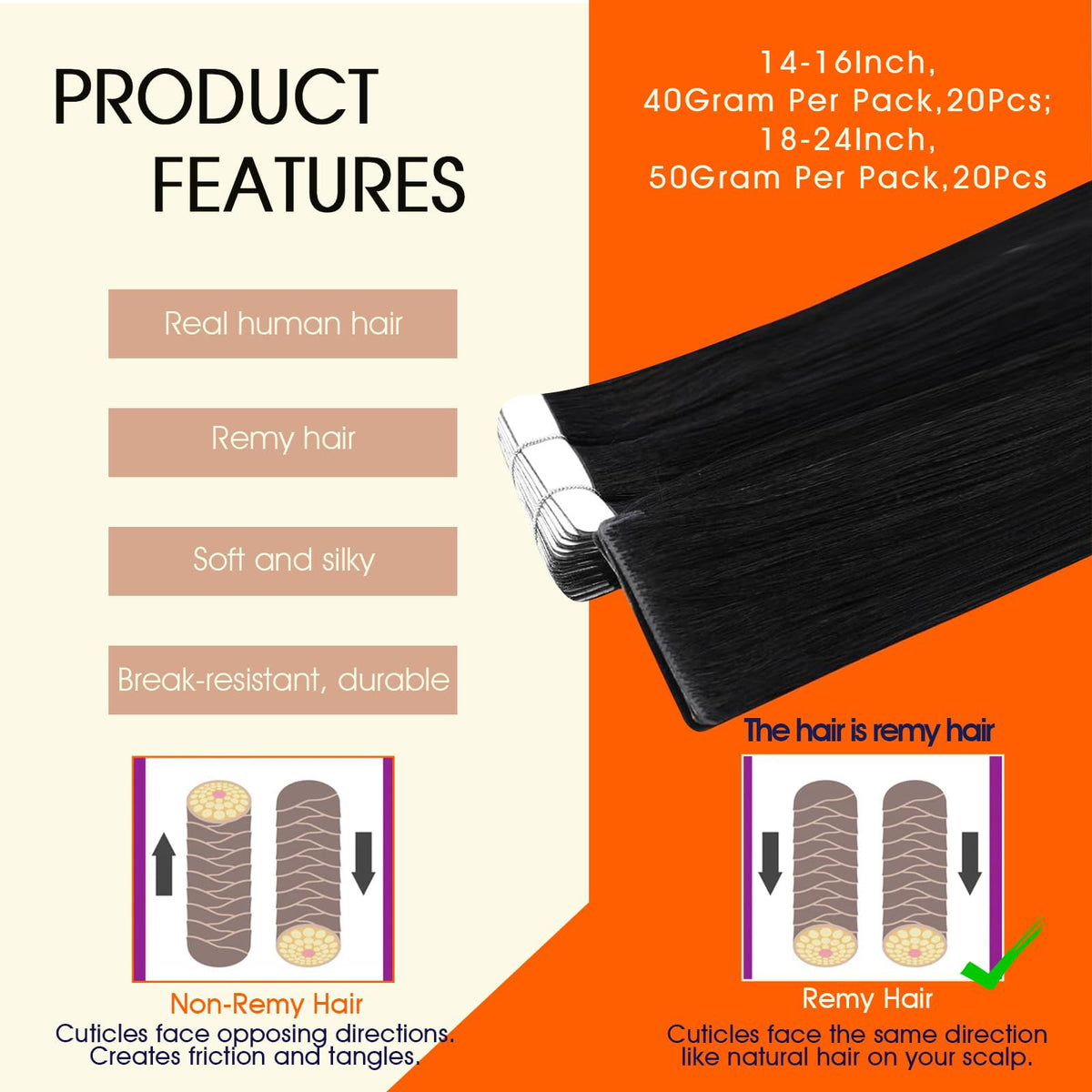 Close-up of Full Shine Tape in Hair Extensions Off Black