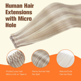 Close-up of Full Shine Tape In Hair Extensions showing holed design
