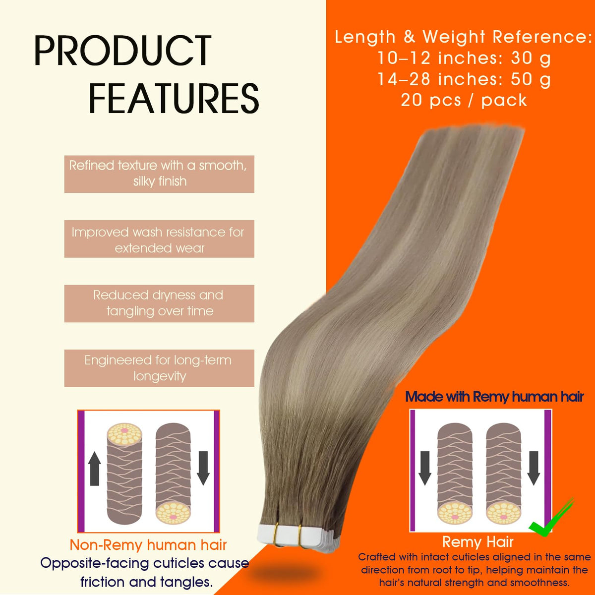 Close-up of Full Shine Tape In Hair Extensions showing texture