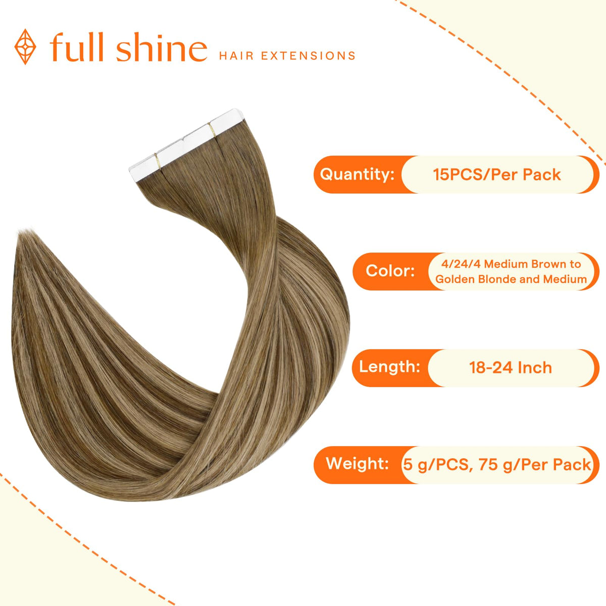Close-up of Full Shine Tape In Hair Extensions, showing texture