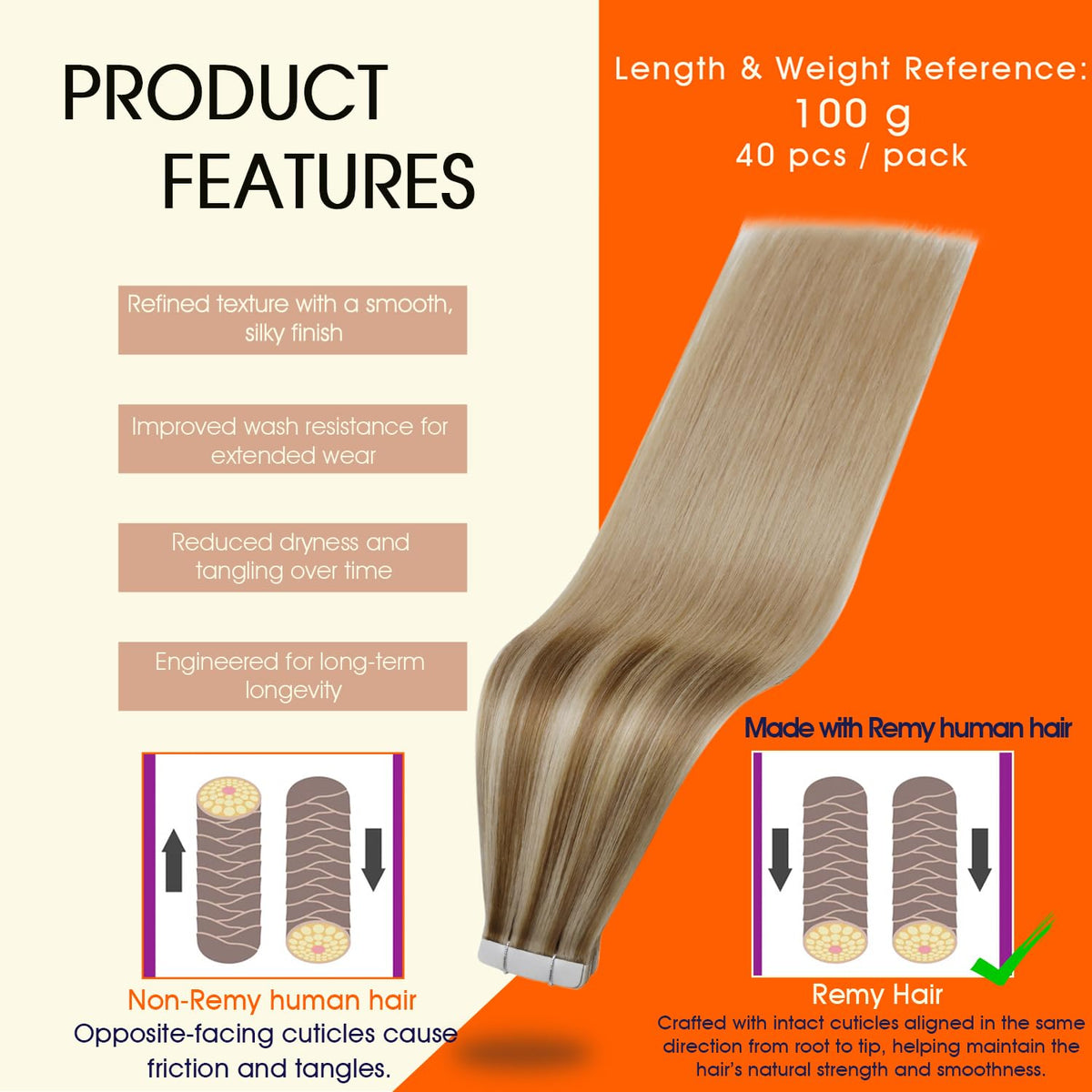 Close-up of Full Shine Tape In Hair Extensions showing texture