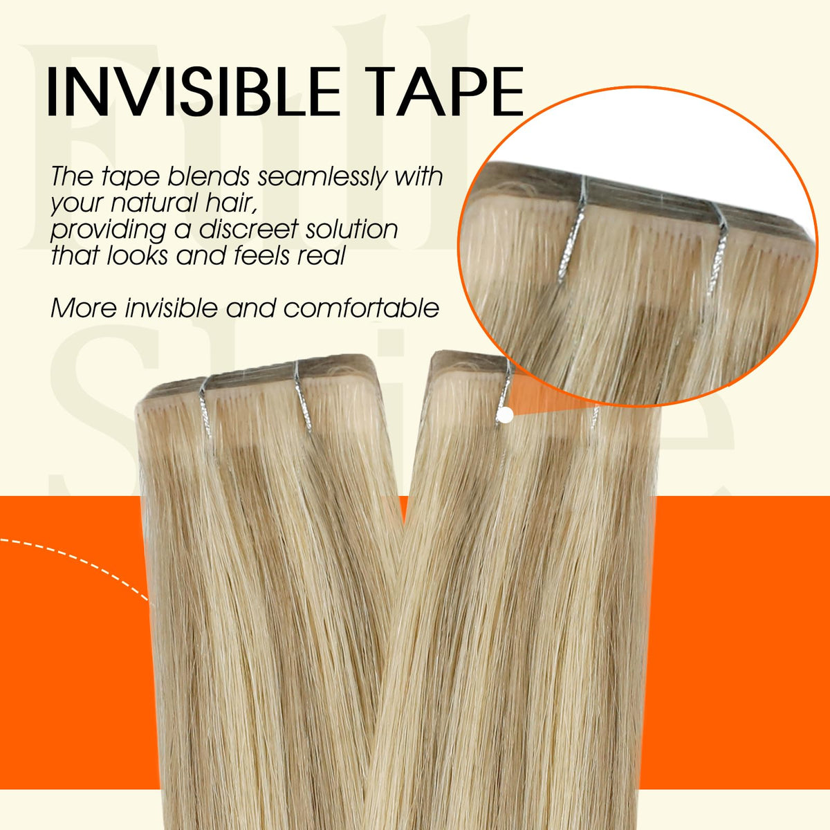 Close-up of Full Shine Tape In Hair Extensions showing texture