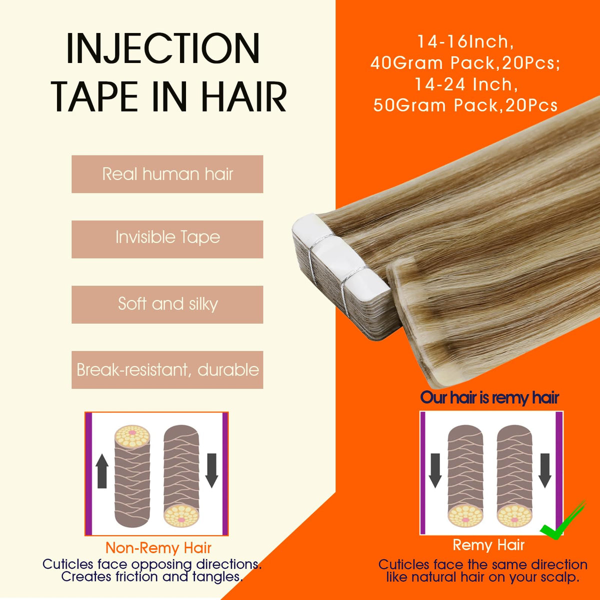 Close-up of Full Shine Tape In Hair Extensions showing texture