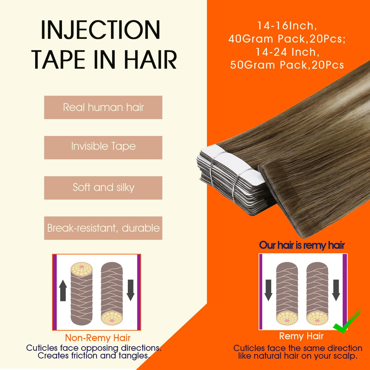 Close-up of Full Shine Tape in Hair Extensions showing the adhesive tape