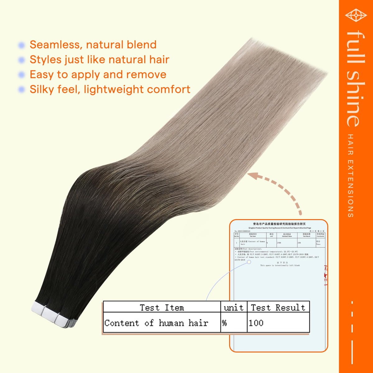 Close-up of Full Shine Tape in Human Hair Extensions