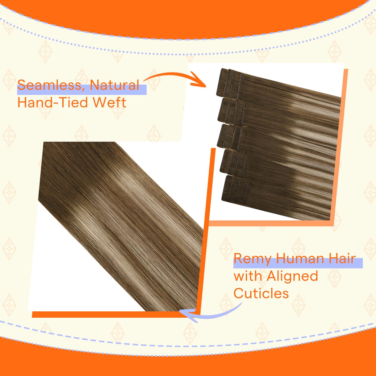Close-up of Full Shine Tape Weft Hair Extensions showing texture