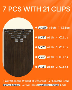 Close-up of Full Shine Warm Brown Clip In Extensions clips