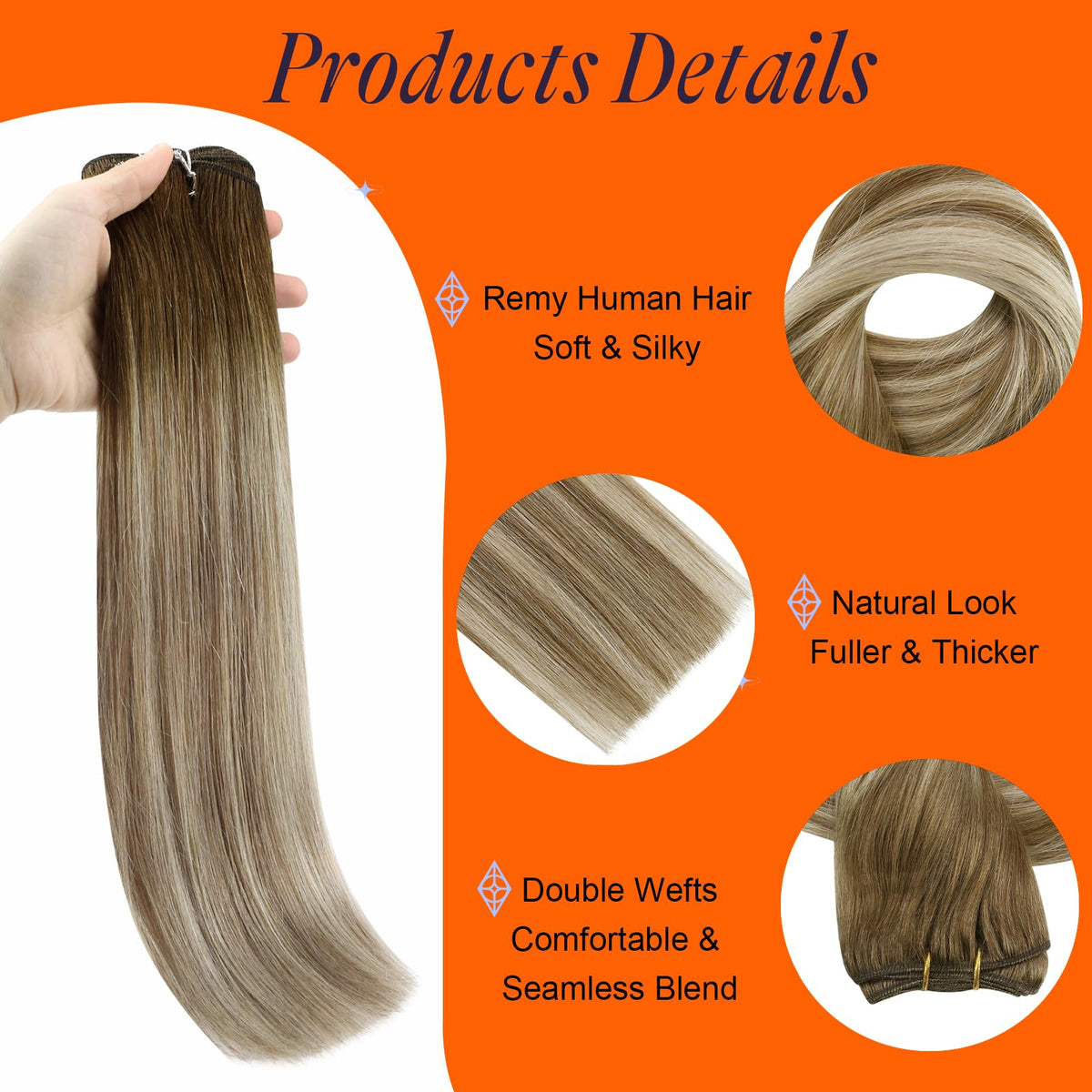 Close-up of Full Shine Weft Extensions 22 inch brown weft