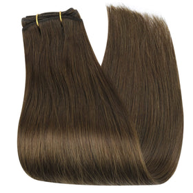 Close-up of Full Shine weft hair extensions showing silky texture