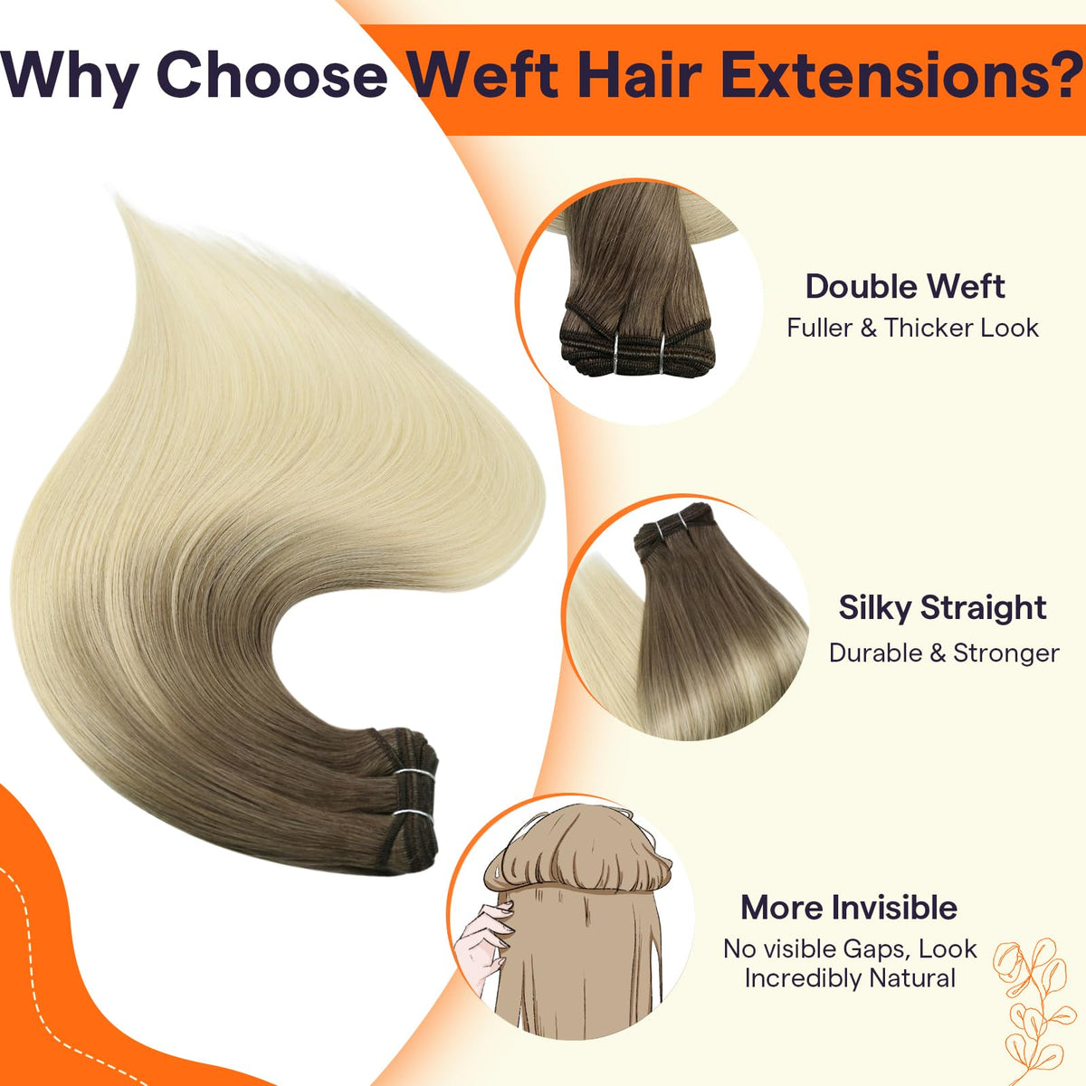 Close-up of Full Shine Weft Hair Extensions texture and colour
