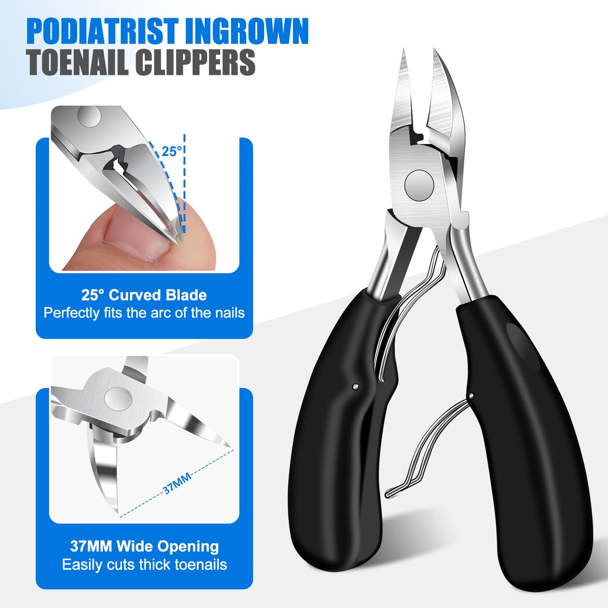 Close-up of FUMAX angled toenail clippers for seniors