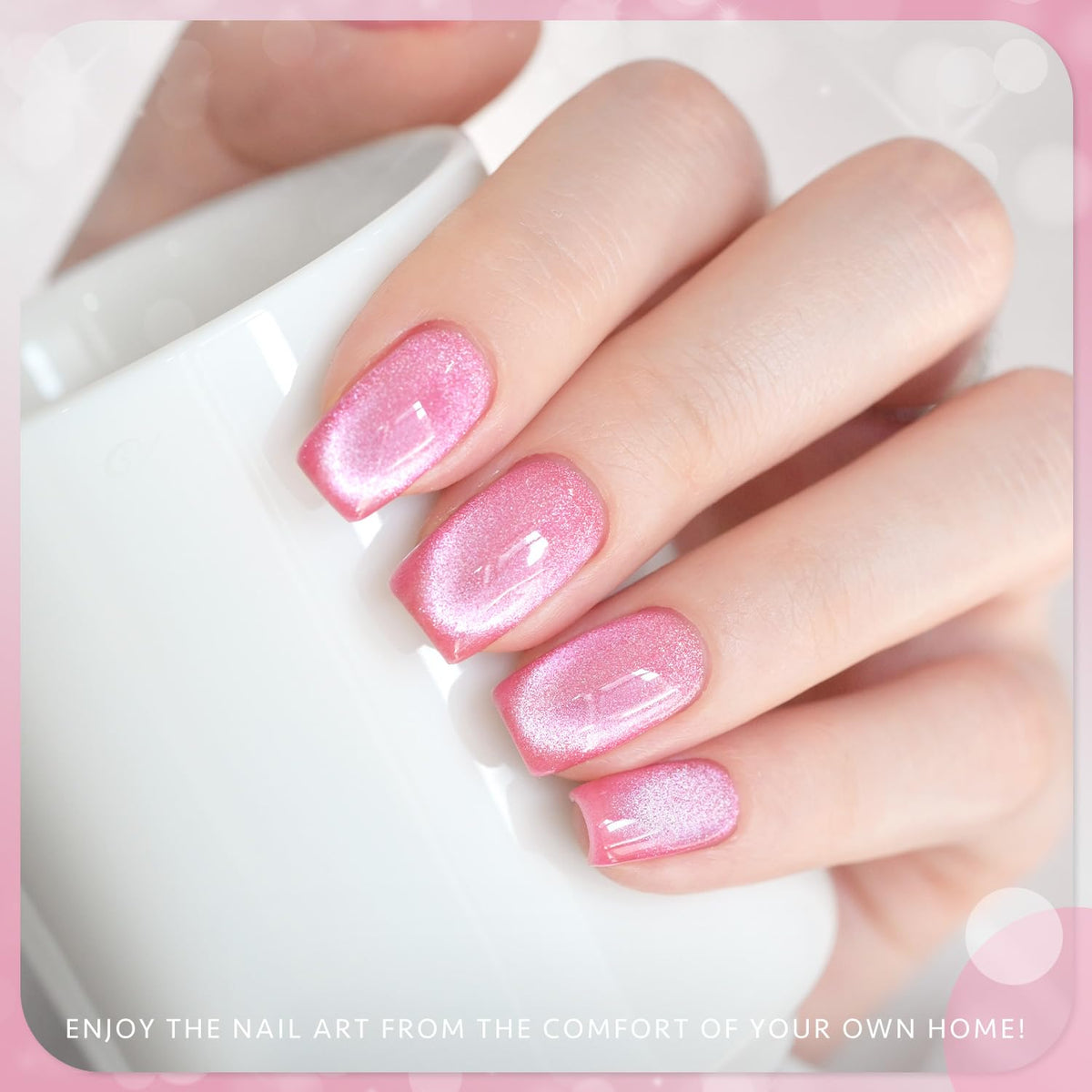 Close-up of GAOY Cat Eye Gel Nail Polish 16ml Electric Pink texture