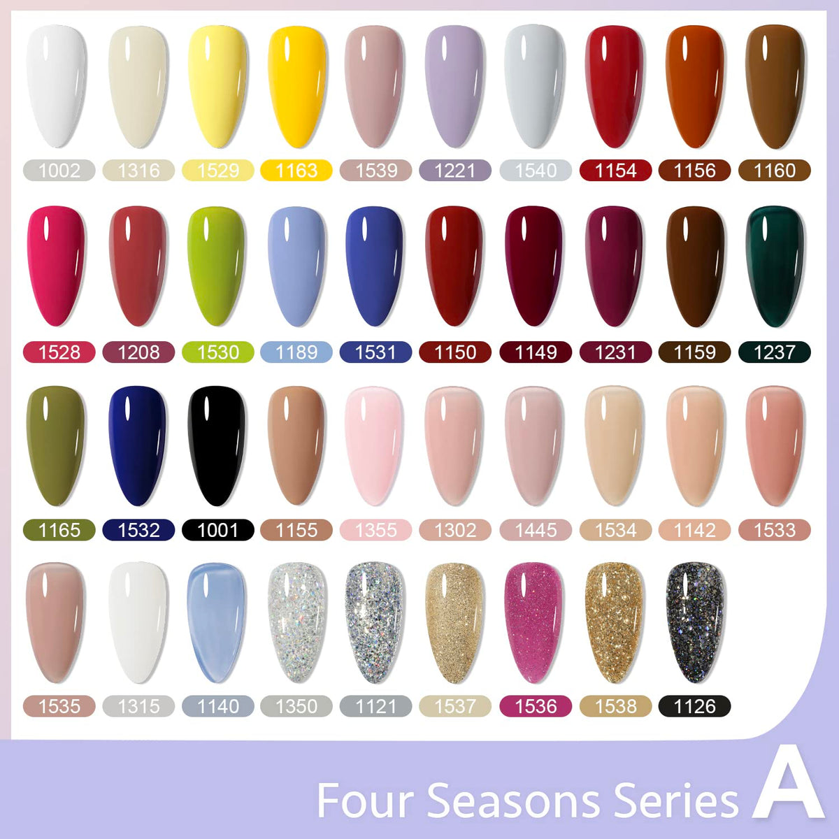 Close-up of GAOY gel nail polish bottles in various colours