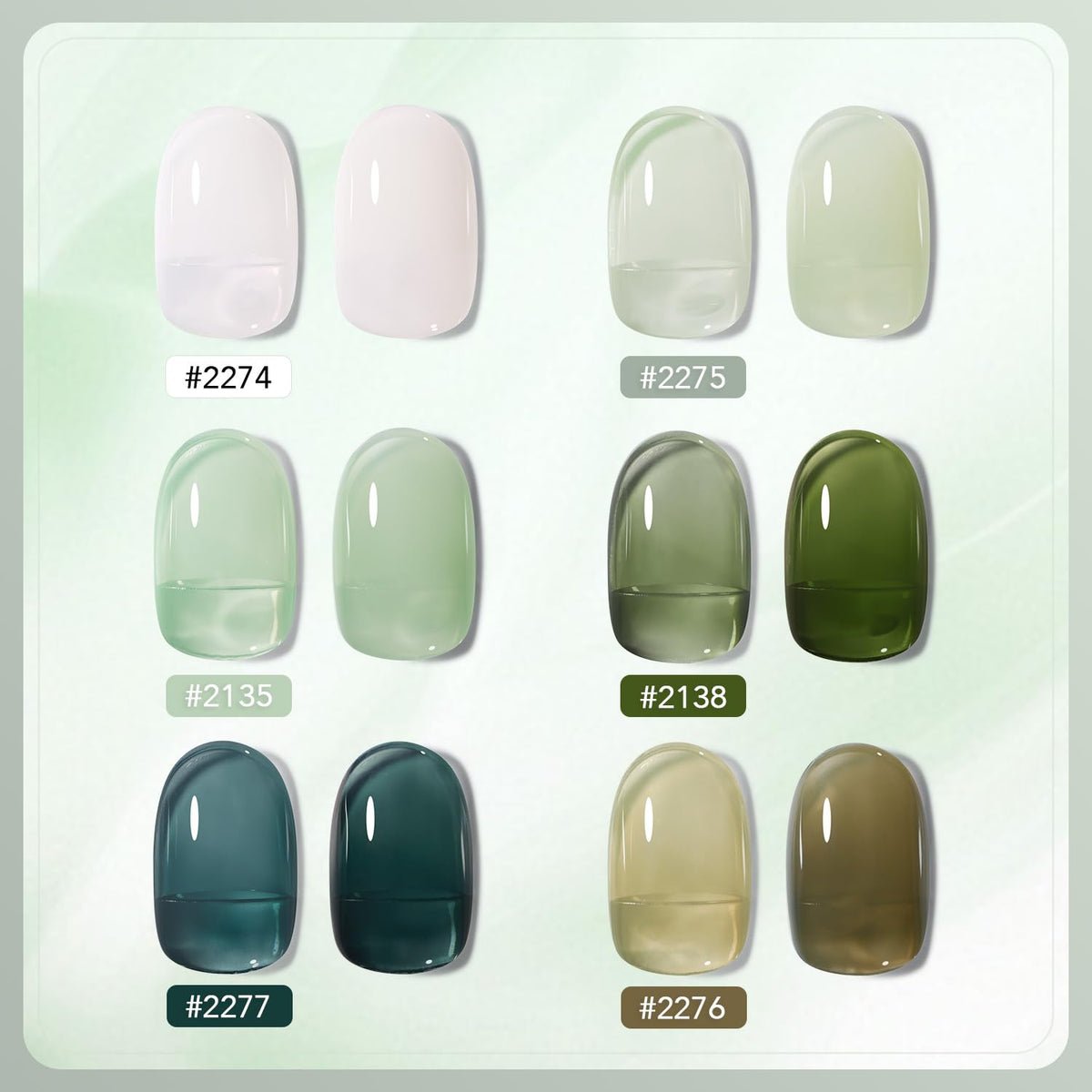 Close-up of GAOY gel polish bottles in emerald green
