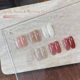 Close-up of GAOY gel polish bottles in pink and nude shades