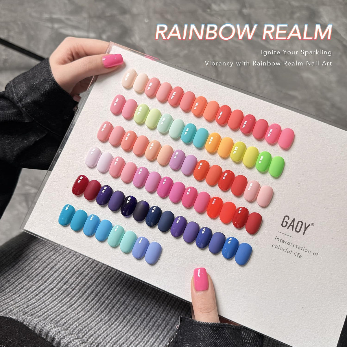 Close-up of GAOY gel polish bottles in various colours