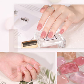 Close-up of GAOY gel polish bottles showing sheer pink shades