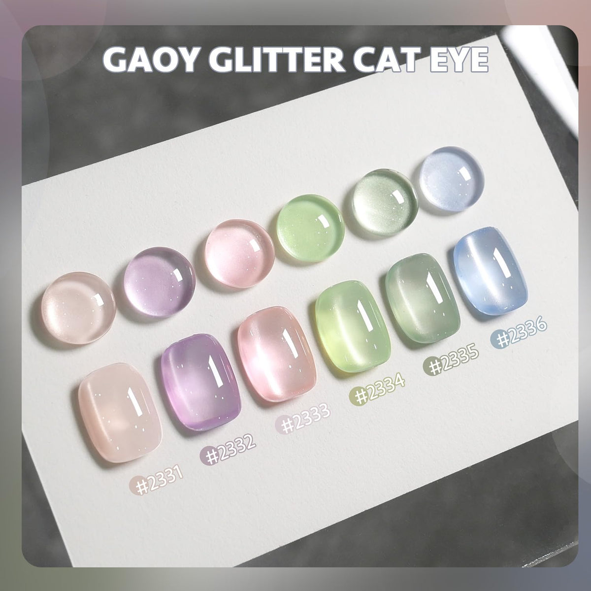 Close-up of GAOY gel polish colours in minty fresh shades
