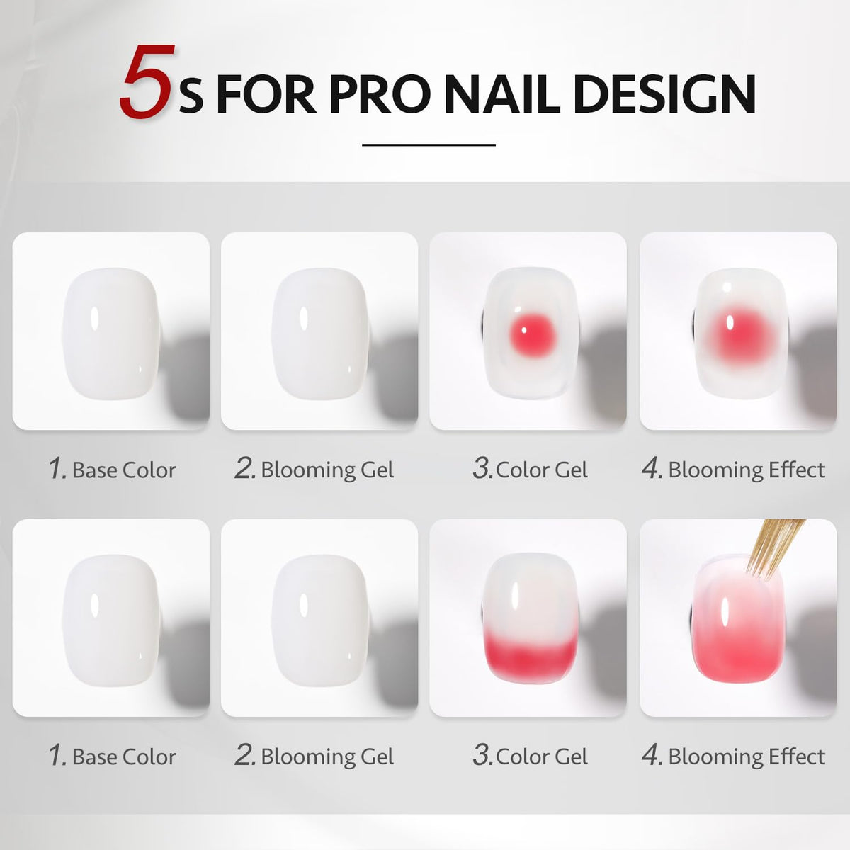 Close-up of GAOY Nail Blooming Gel application on nails