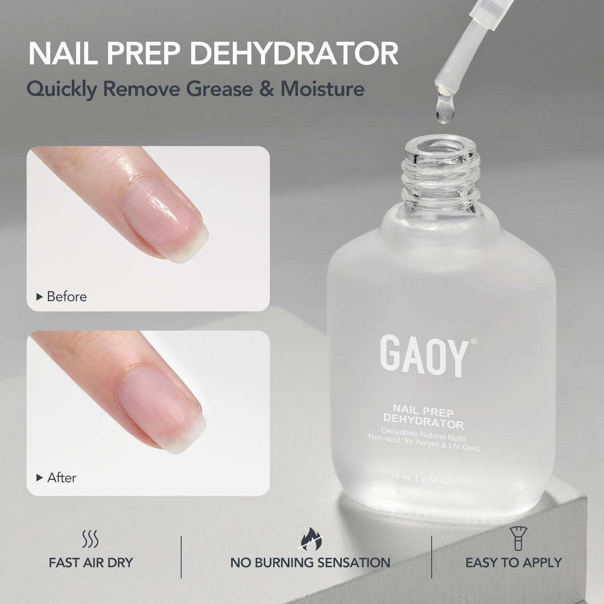 Close-up of GAOY Nail Dehydrator bottle with label