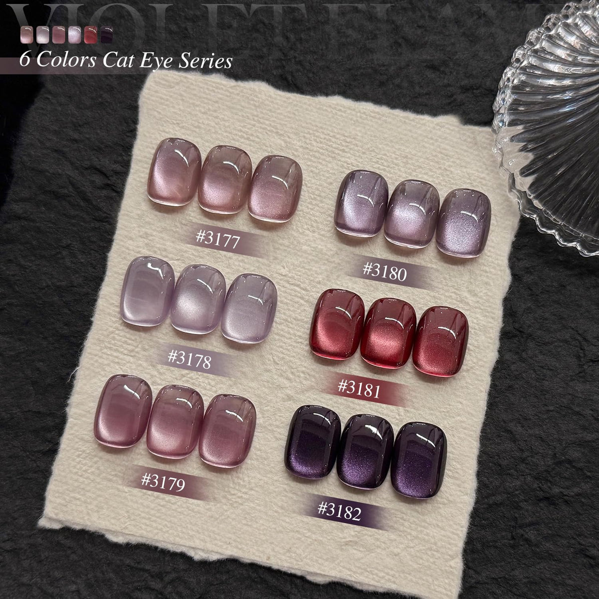 Close-up of GAOY Purple Glitter Cat Eye Gel Polish bottle