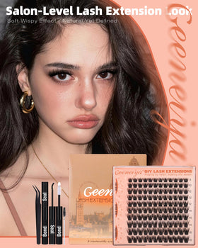 Close-up of Geeneiya lash clusters showcasing soft tapered tips