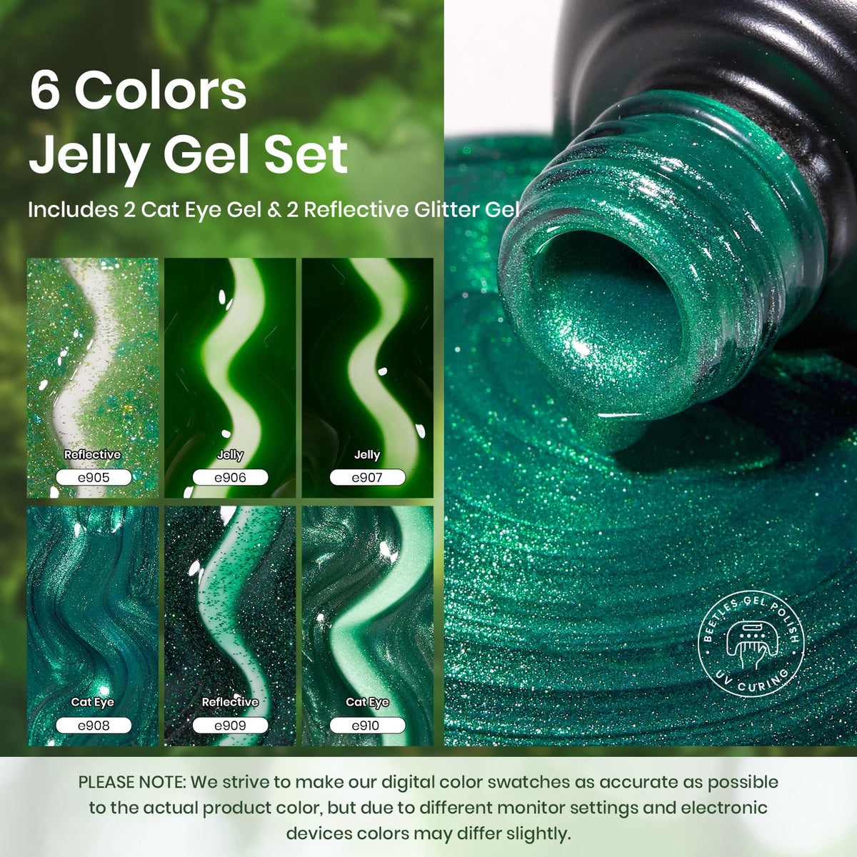 Close-up of gel color swatch dots included in the beetles kit