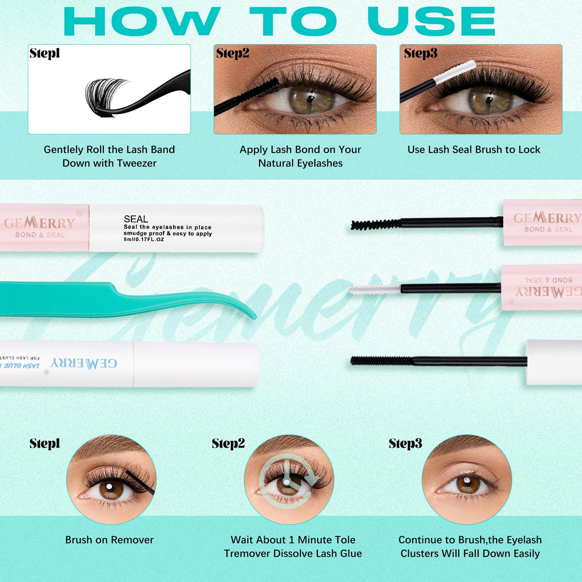 Close-up of GEMERRY lashes showing volume and curl