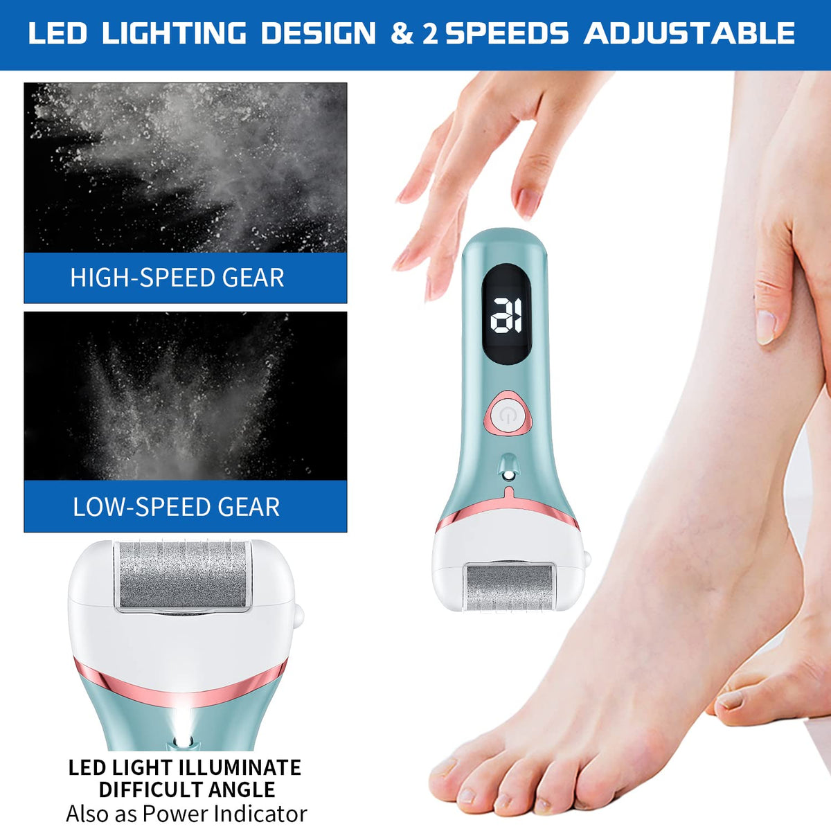 Close-up of Geopu Electric Foot Callus Remover showing roller head