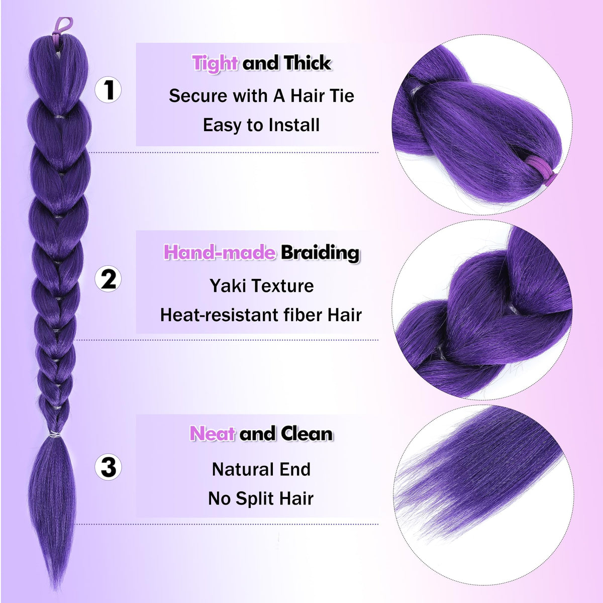 Close-up of GetGal purple braids texture