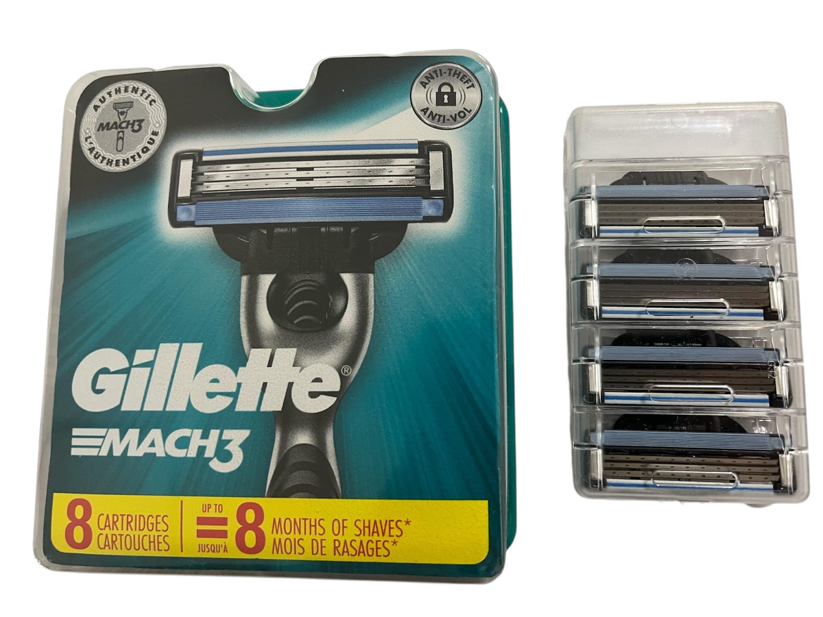 Close-up of Gillette Mach 3 razor blade cartridge showing triple blade technology