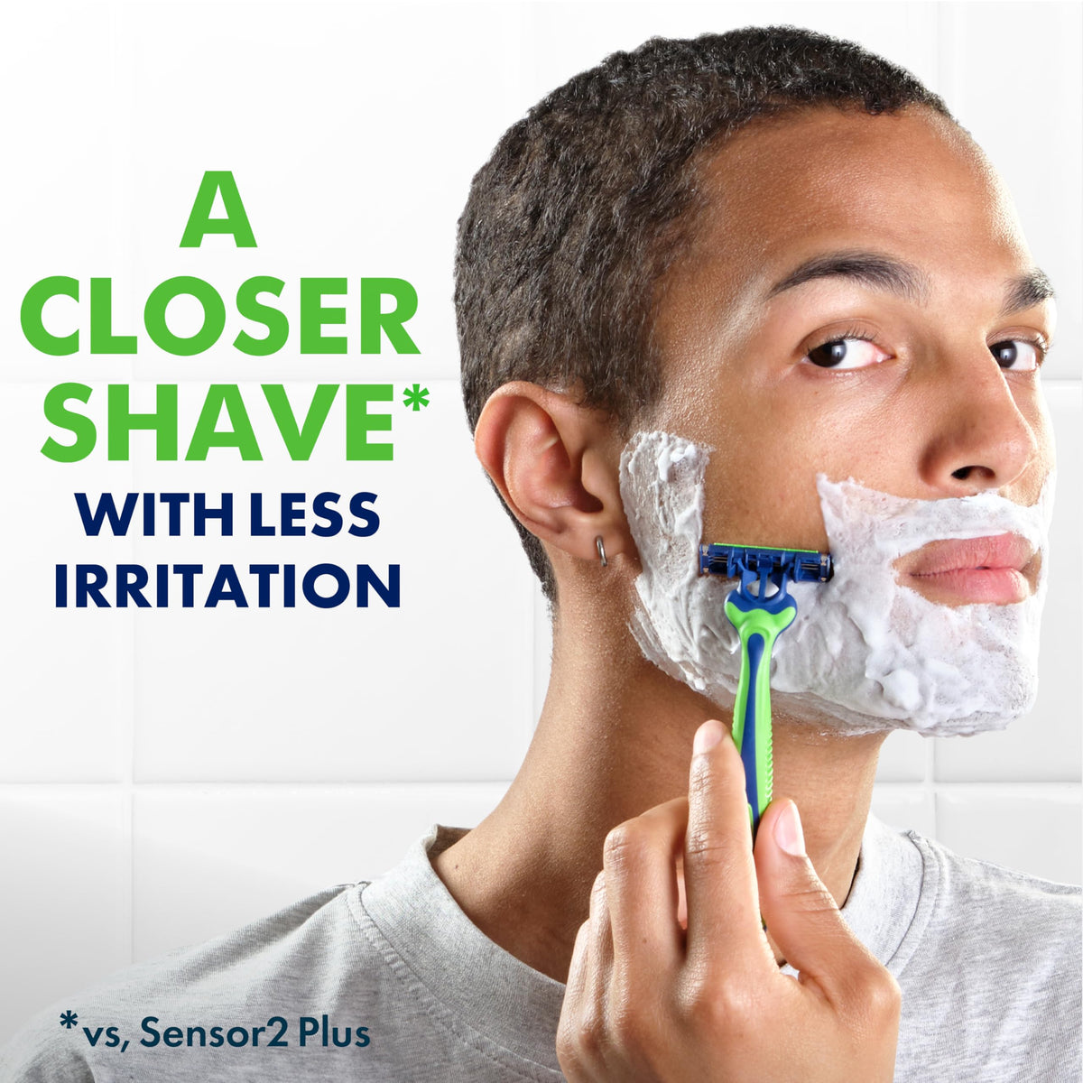 Close-up of Gillette Sensor3 razor showing three blades and pivoting head