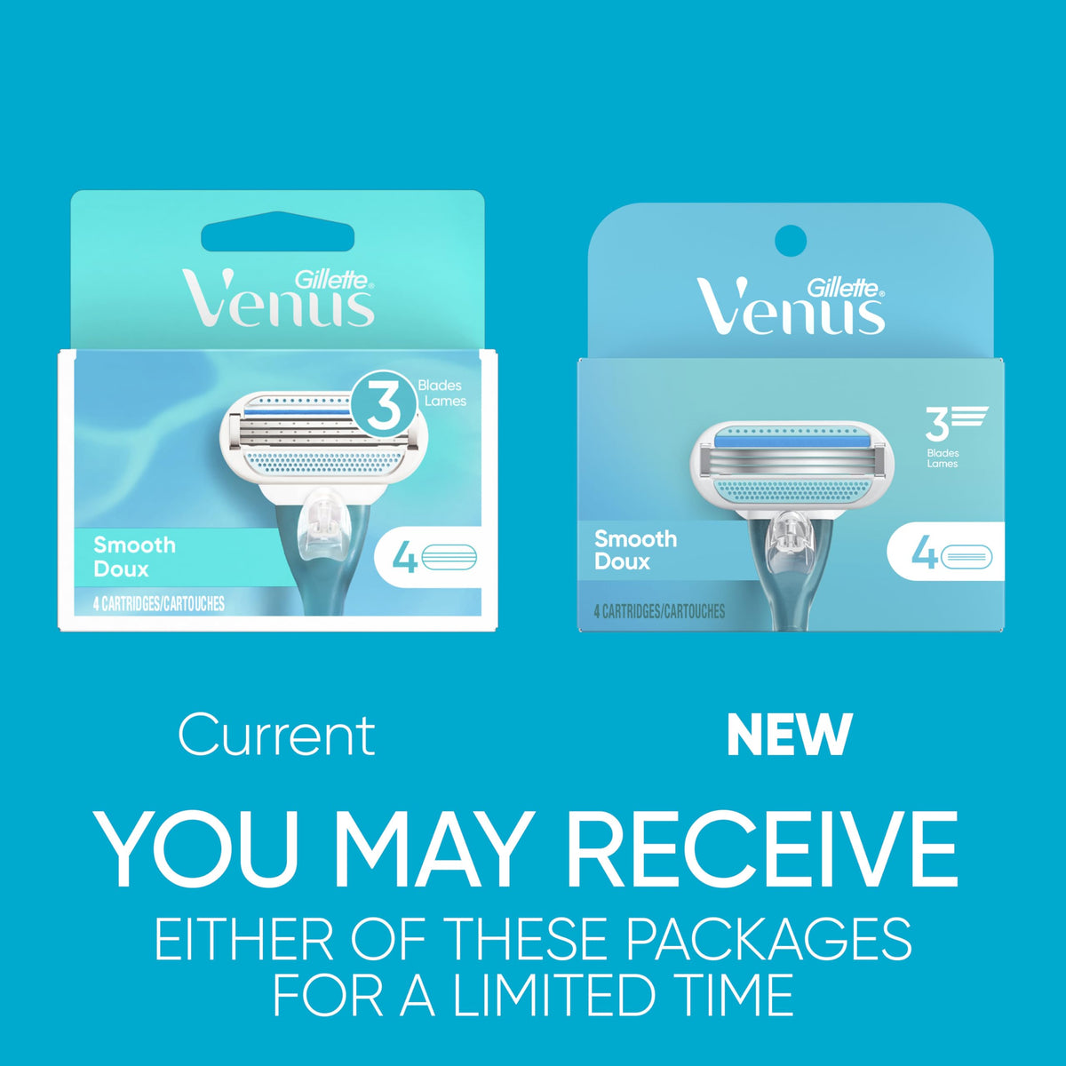 Close-up of Gillette Venus 3 Blade Razor blades with comfort cushions