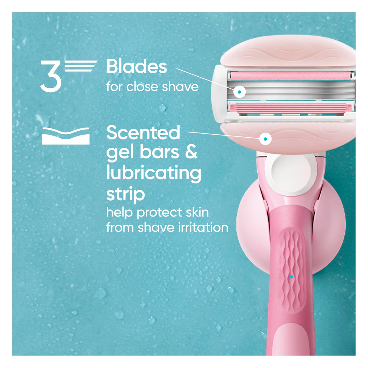 Close-up of Gillette Venus ComfortGlide Razor Blades with white tea scent